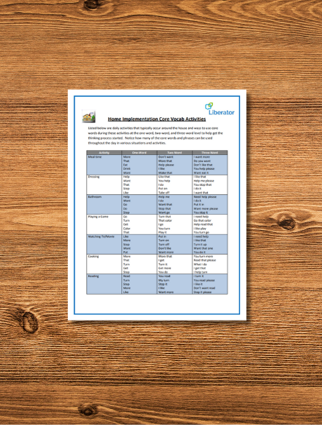 Home Implementation Core Vocab Activities 