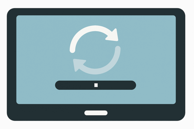 Image of a modern, minimalistic tablet icon with a refresh symbol and progress bar